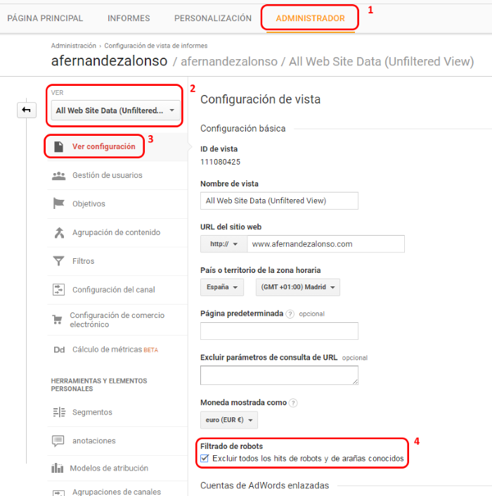 Cómo filtrar rastreadores conocidos en Google Anaytics