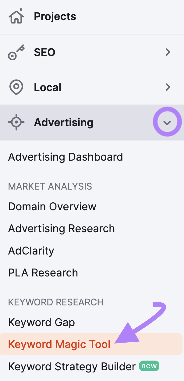 Keyword Magic Tool highlighted successful  the Semrush near  manus  navigation menu