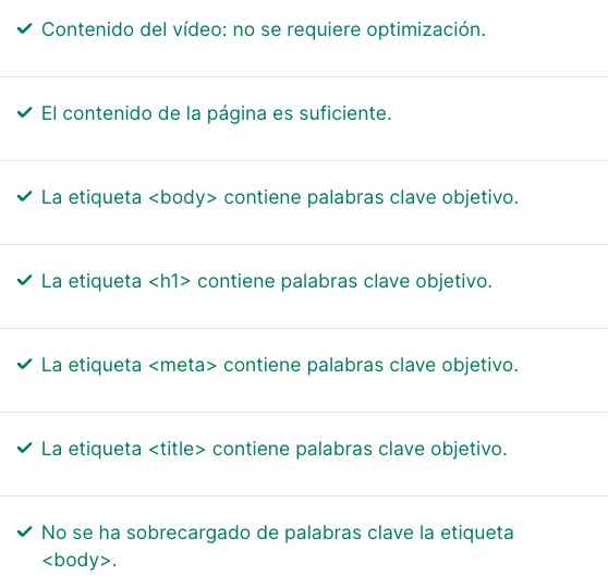 Comprobaciones de la sección de contenido de On Page SEO Checker