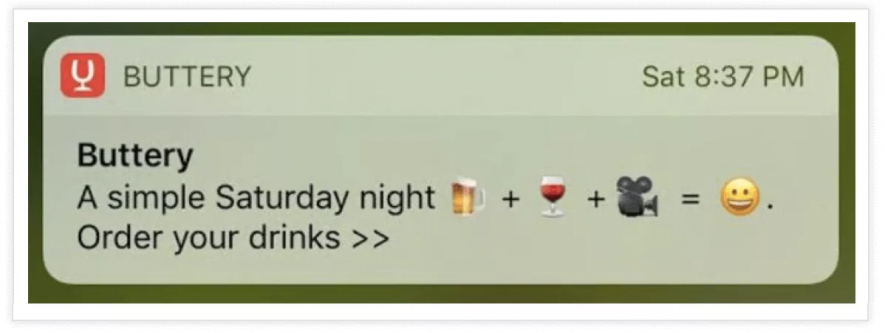 Esempio di notifiche push con emoji di Buttery