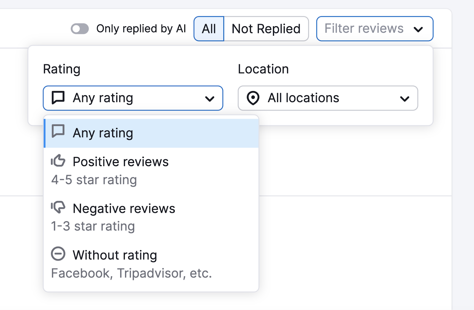 Filtering reviews in Review Management tool