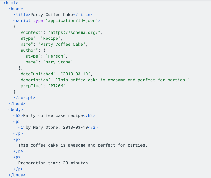 Recipe structured data example