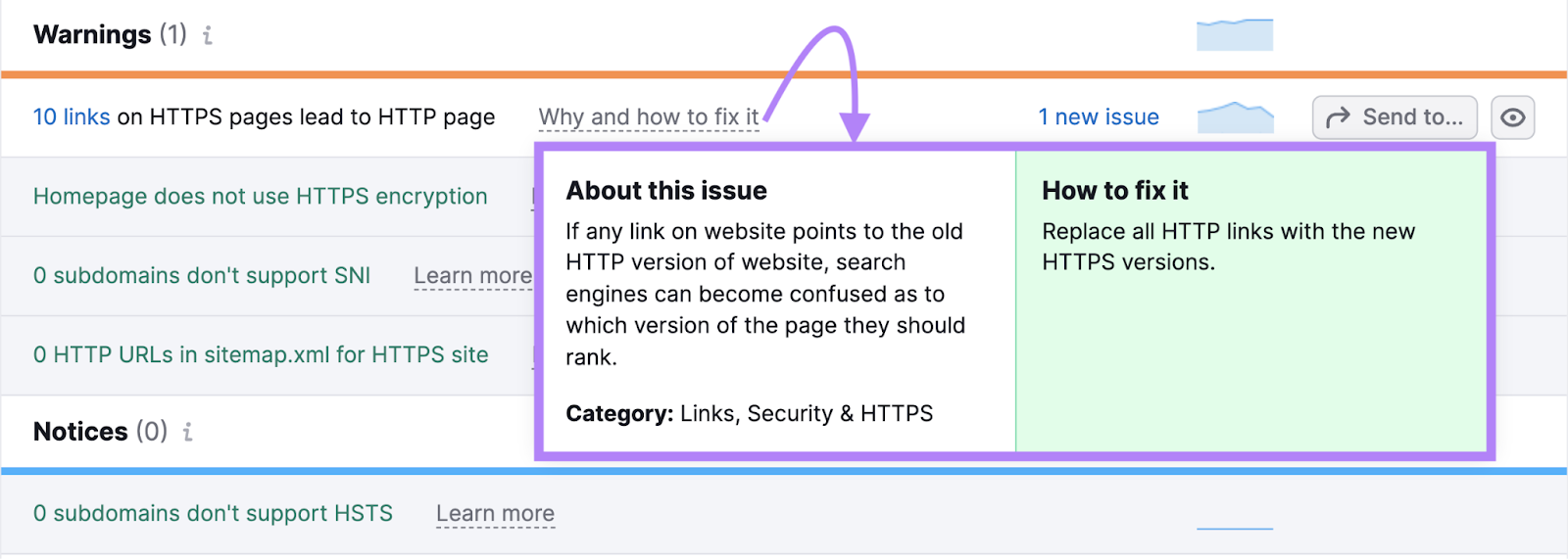 pop up shows more about the https issue and how to fix it