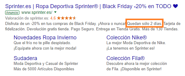 Ejemplo de función IF de cuenta atrás - Campañas de Google ads