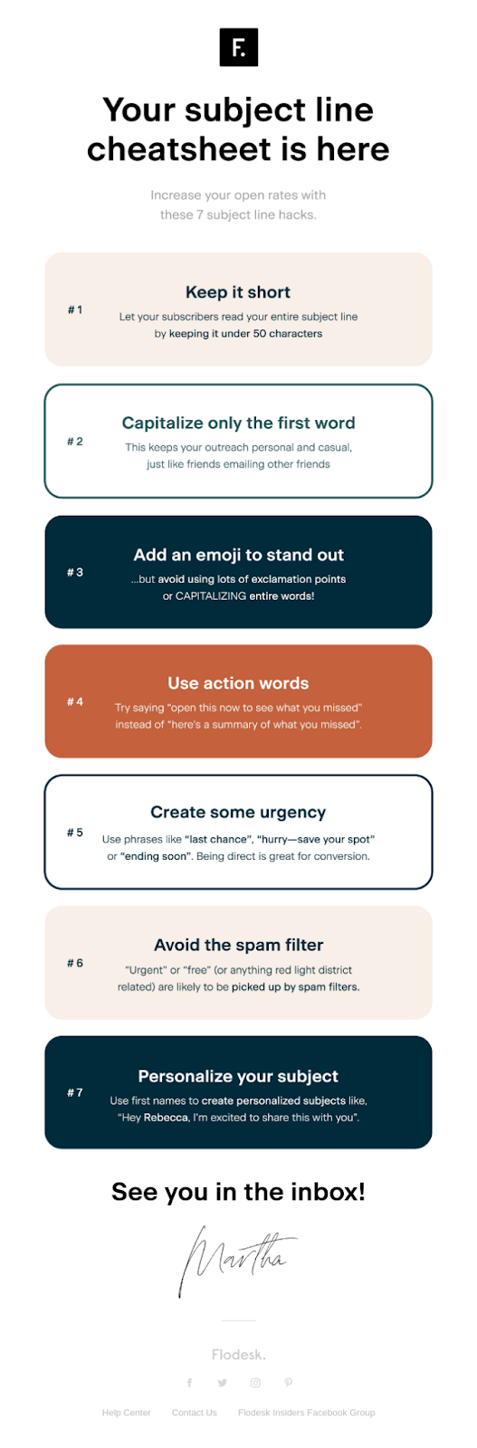 The subject line cheat sheet from Flodesk