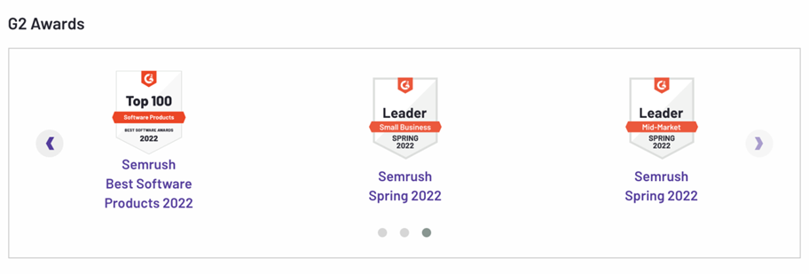 G2 Awards pour Semrush