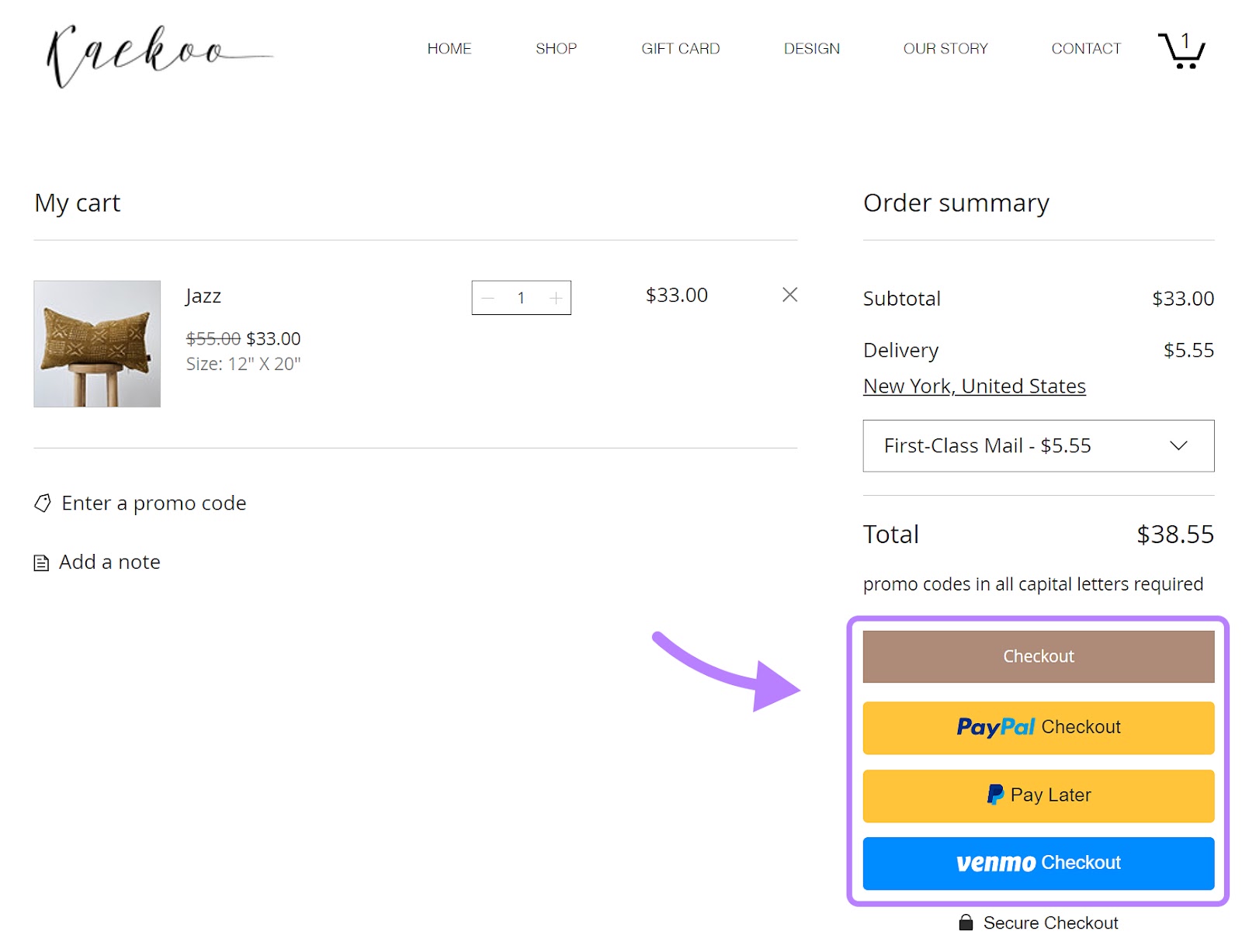 Wix eCommerce payment gateways, including checkout, paypal checkout, pay later, and venmo checkout options
