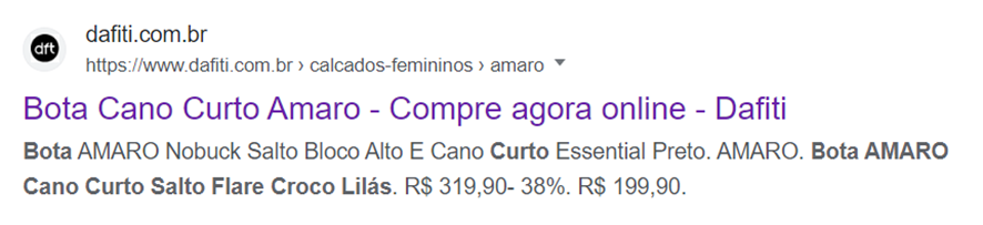 exemplo serp com breadcrumb da dafiti