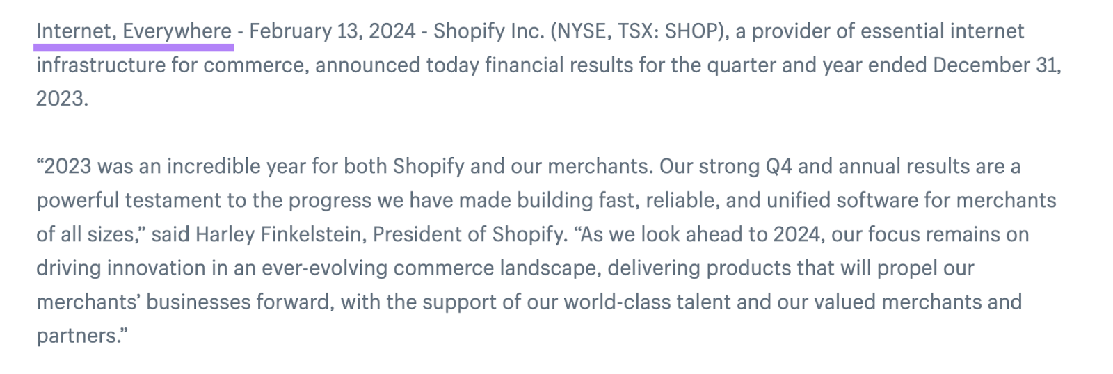 “Internet, Everywhere” set as the location of Shopify's press release