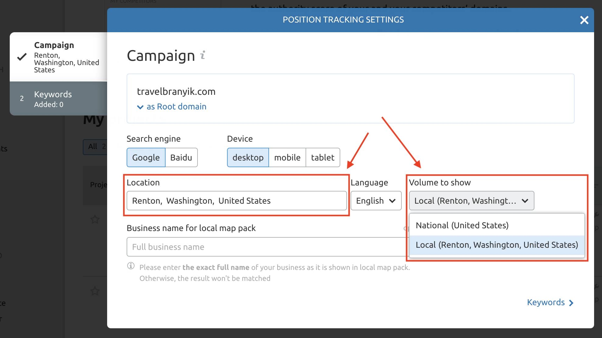 setting up a position tracking campaign