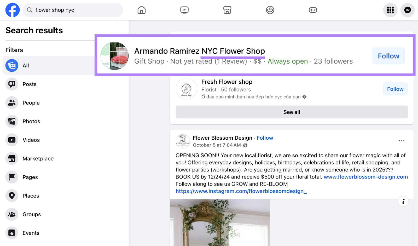 page name includes the phrase nyc flower shop