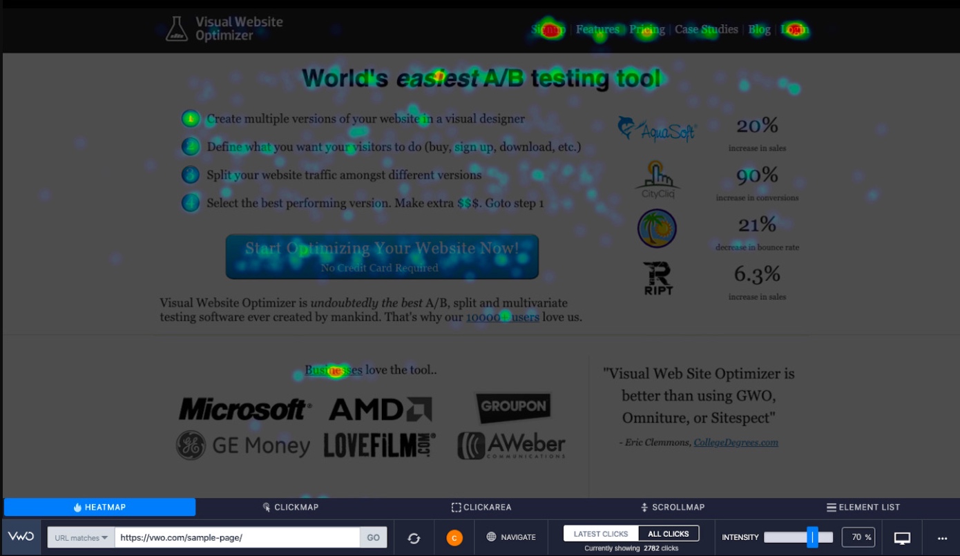 A heatmap in VWO