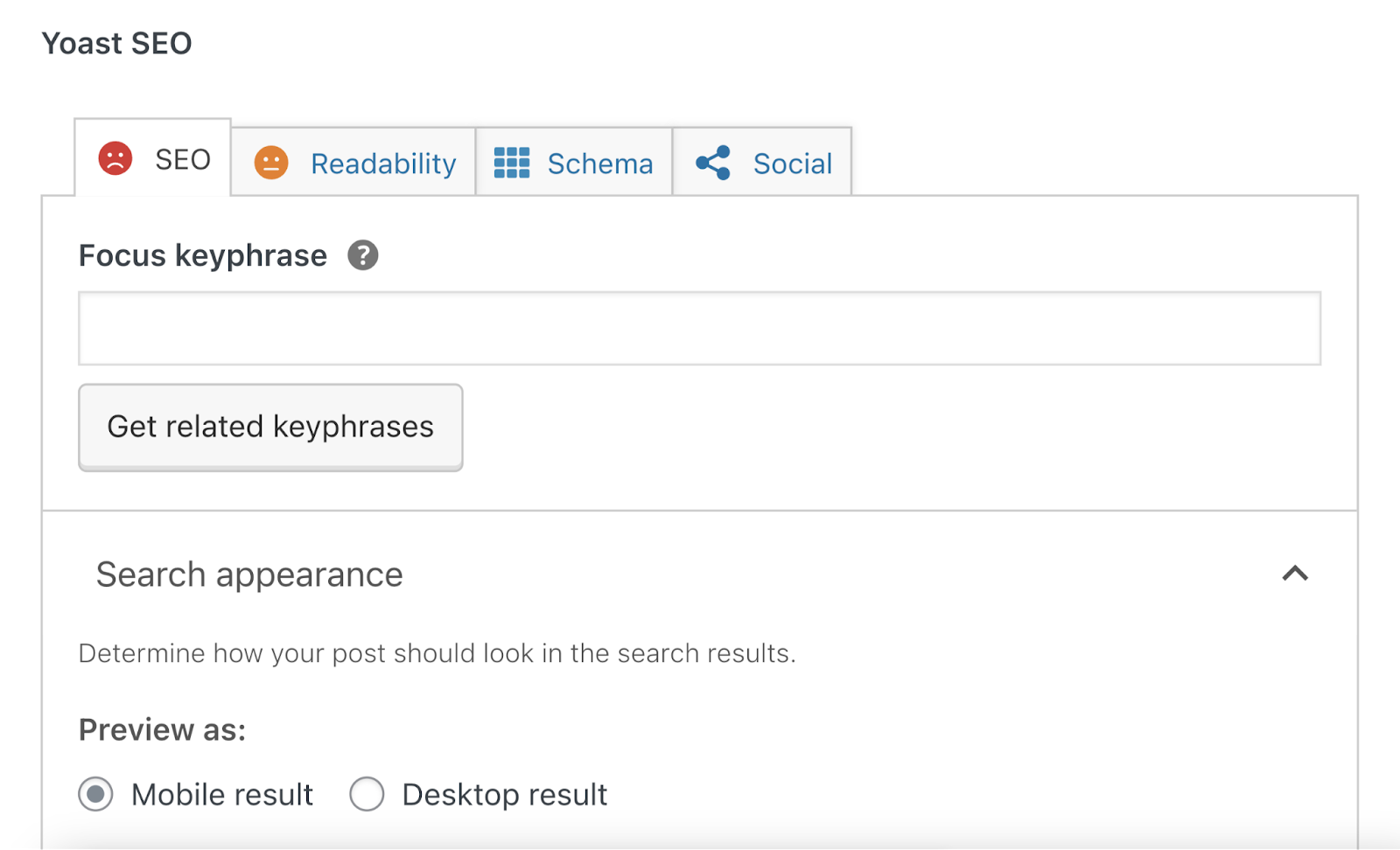"Focus keyphrase" section in Yoast SEO page