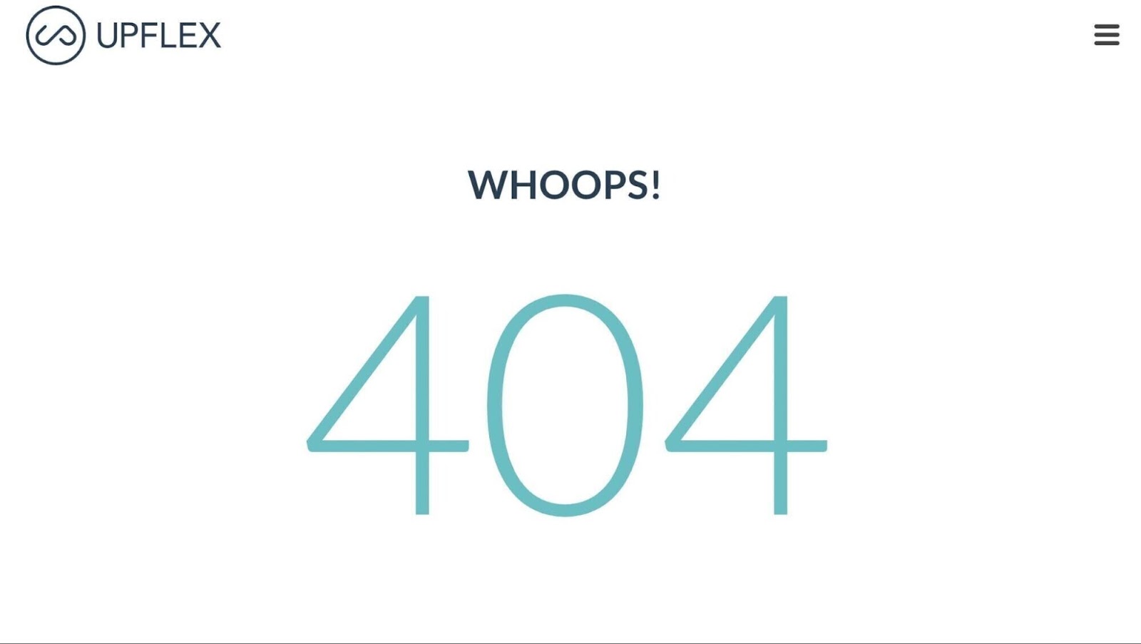 Upflex's 404 error page that reads "Whoops" 404"
