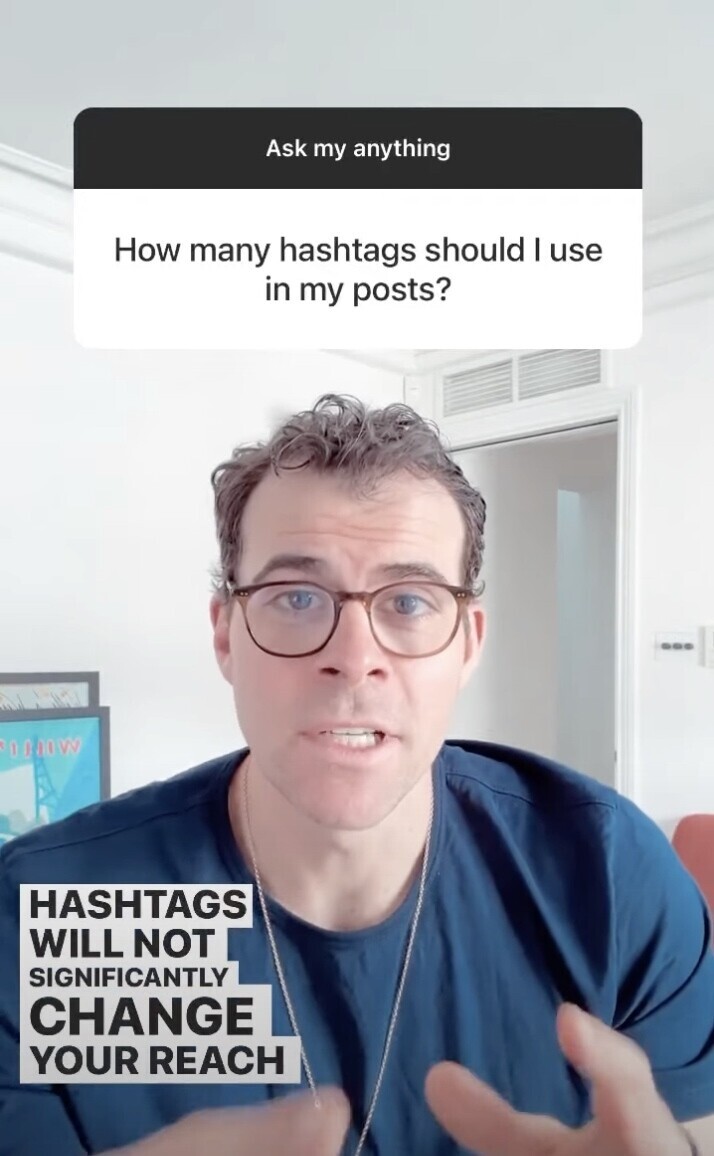 Le post Instagram de Mosseri où il répond à la question "combien de hashtags dois-je utiliser dans mes posts" .