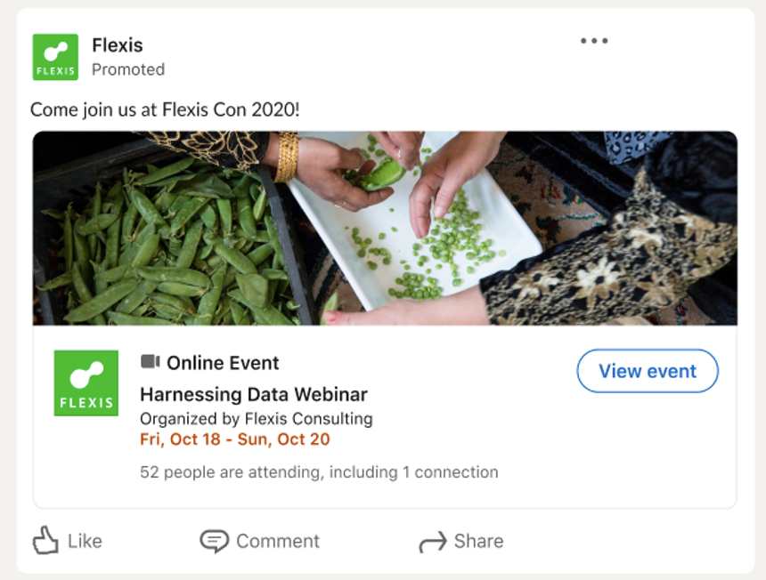 LinkedIn event ad for Flexis advertising Flexis Con 2020