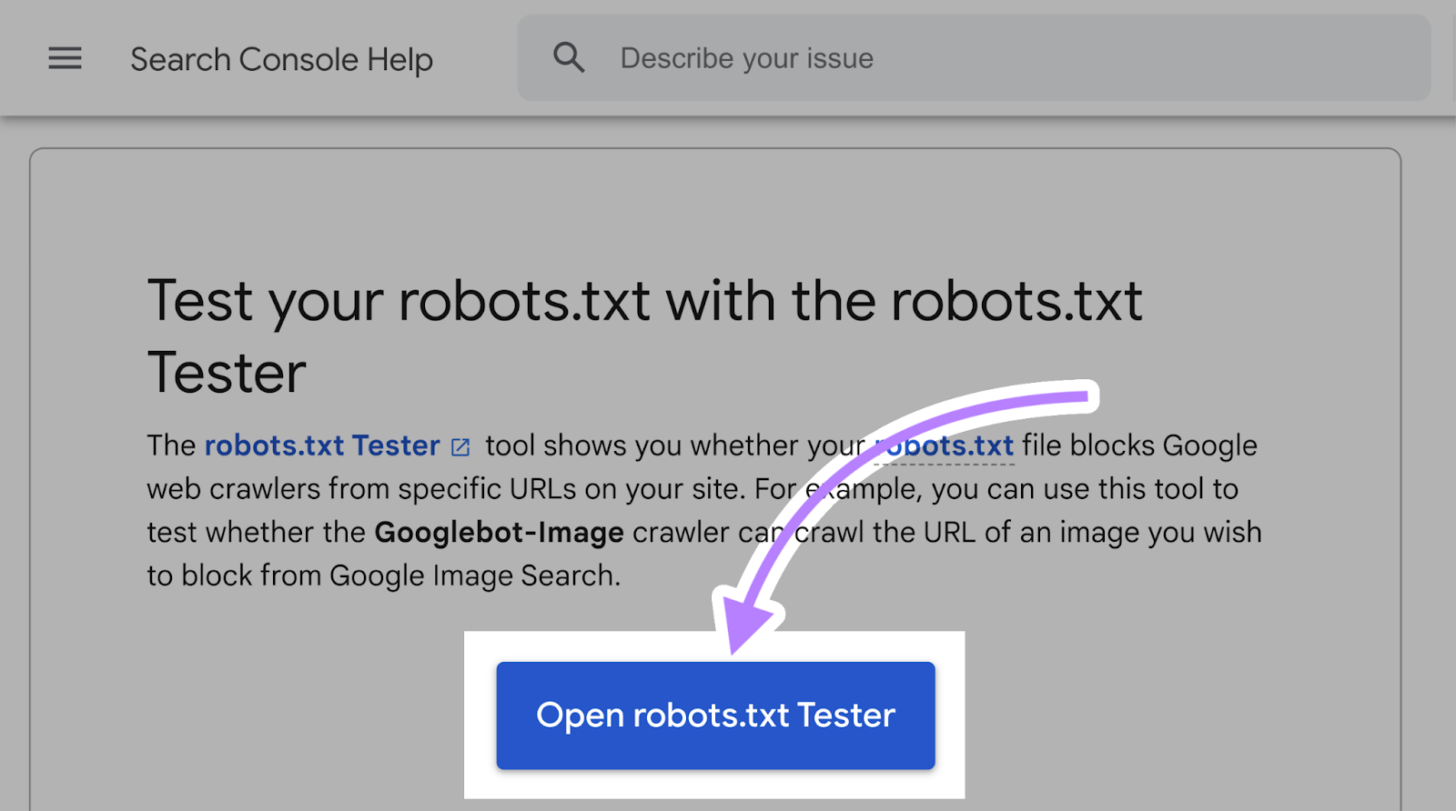 Open robots.txt Tester