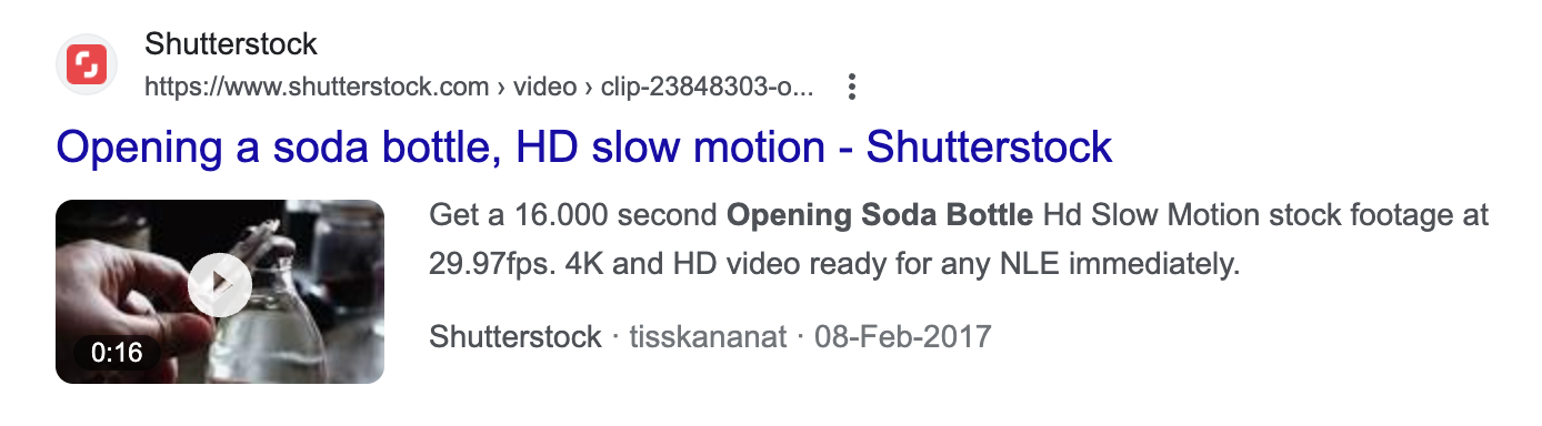 An example of video result on Google SERP from Shuttlerstock
