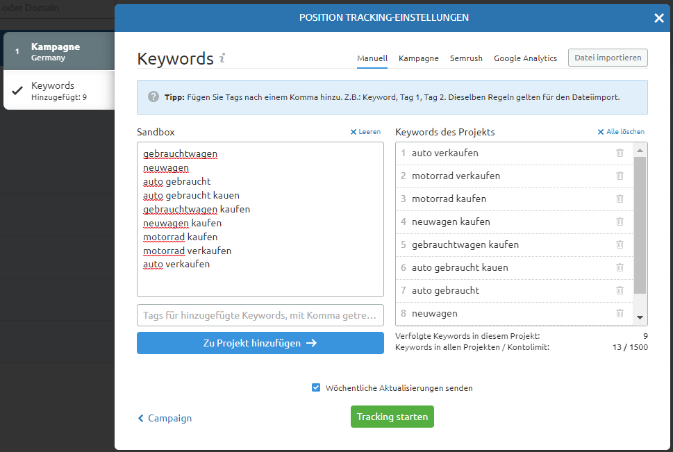 Keywords in Position Tracking