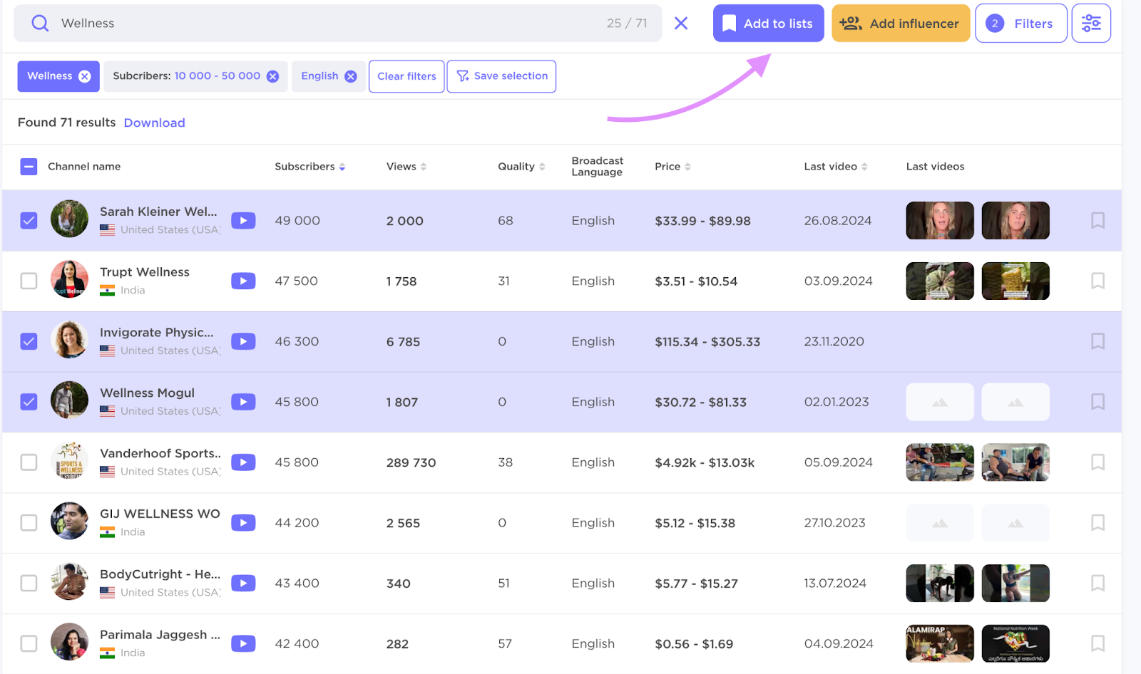 Export function of Influencer Analytics