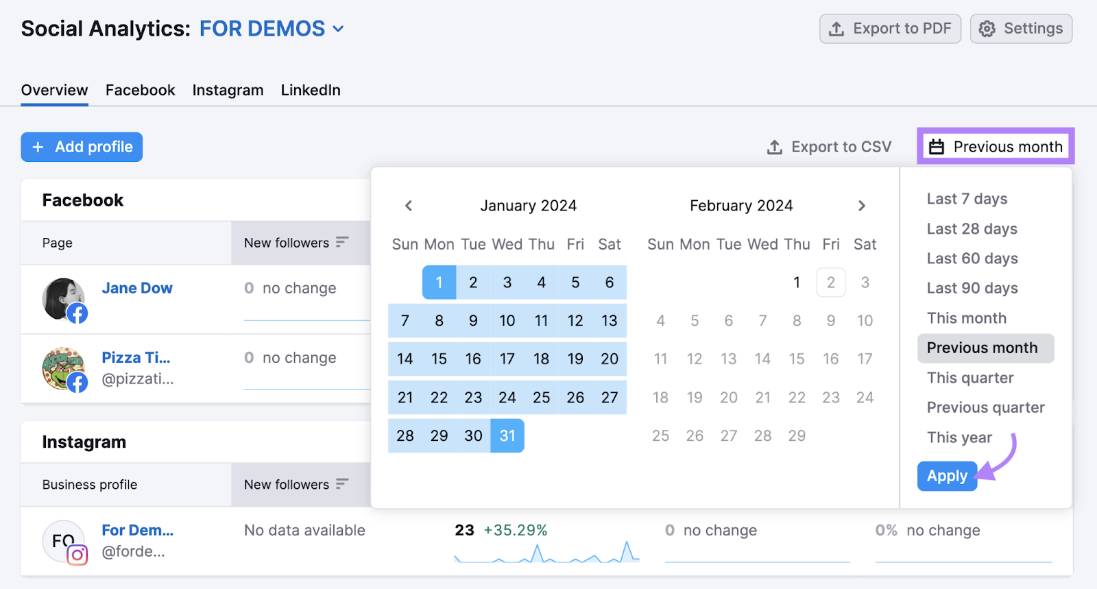 Set the time range you want to analyze in Social Analytics