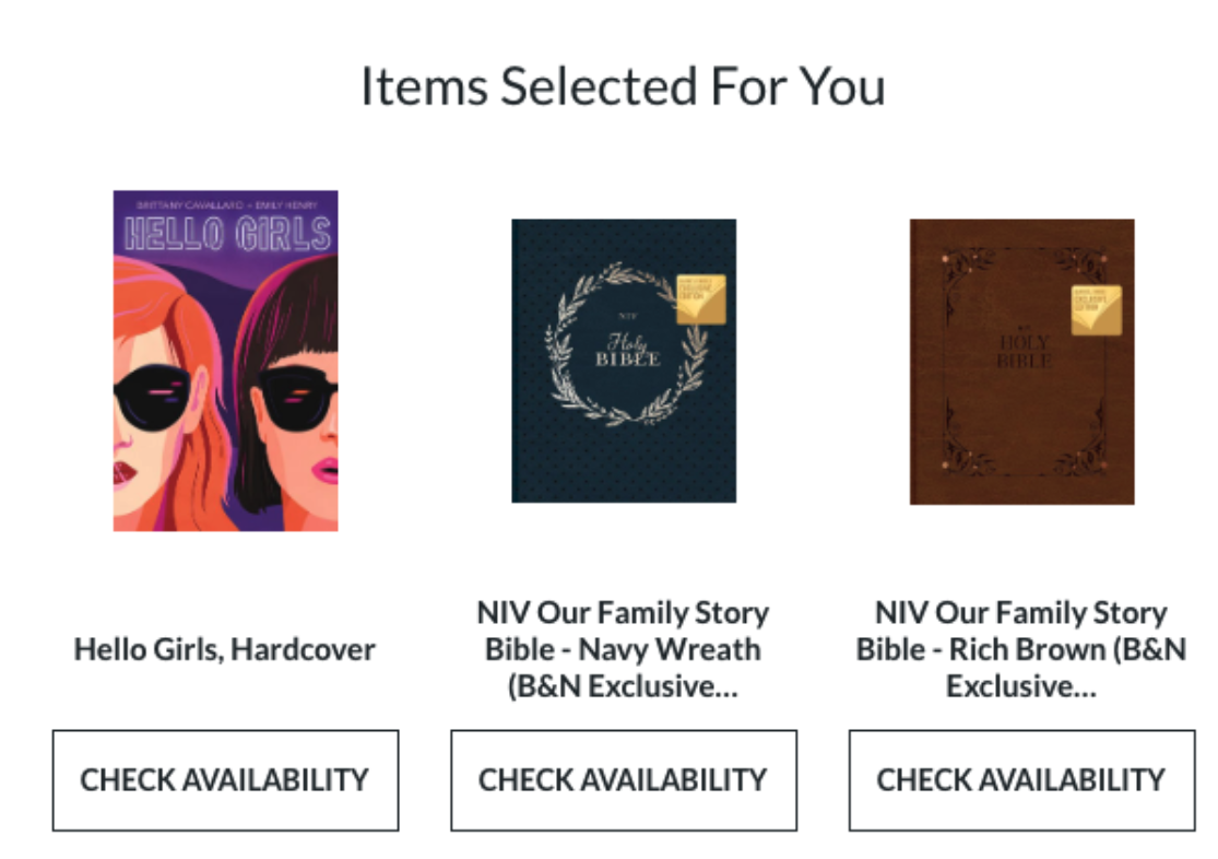 "Items Selected For You" section of Barnes and Noble's email