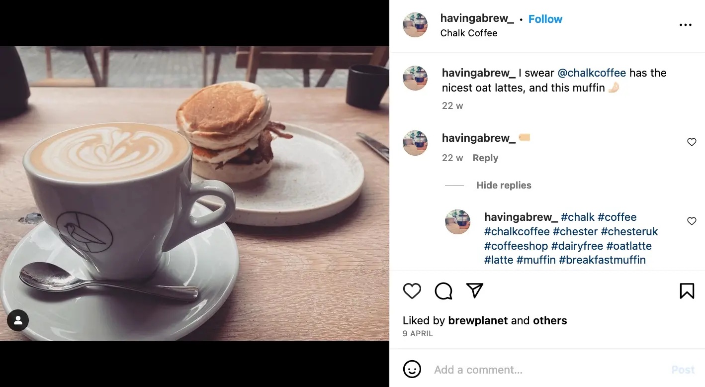 User-generated station  connected  Instagram, showing java  cups from @chalkcoffee