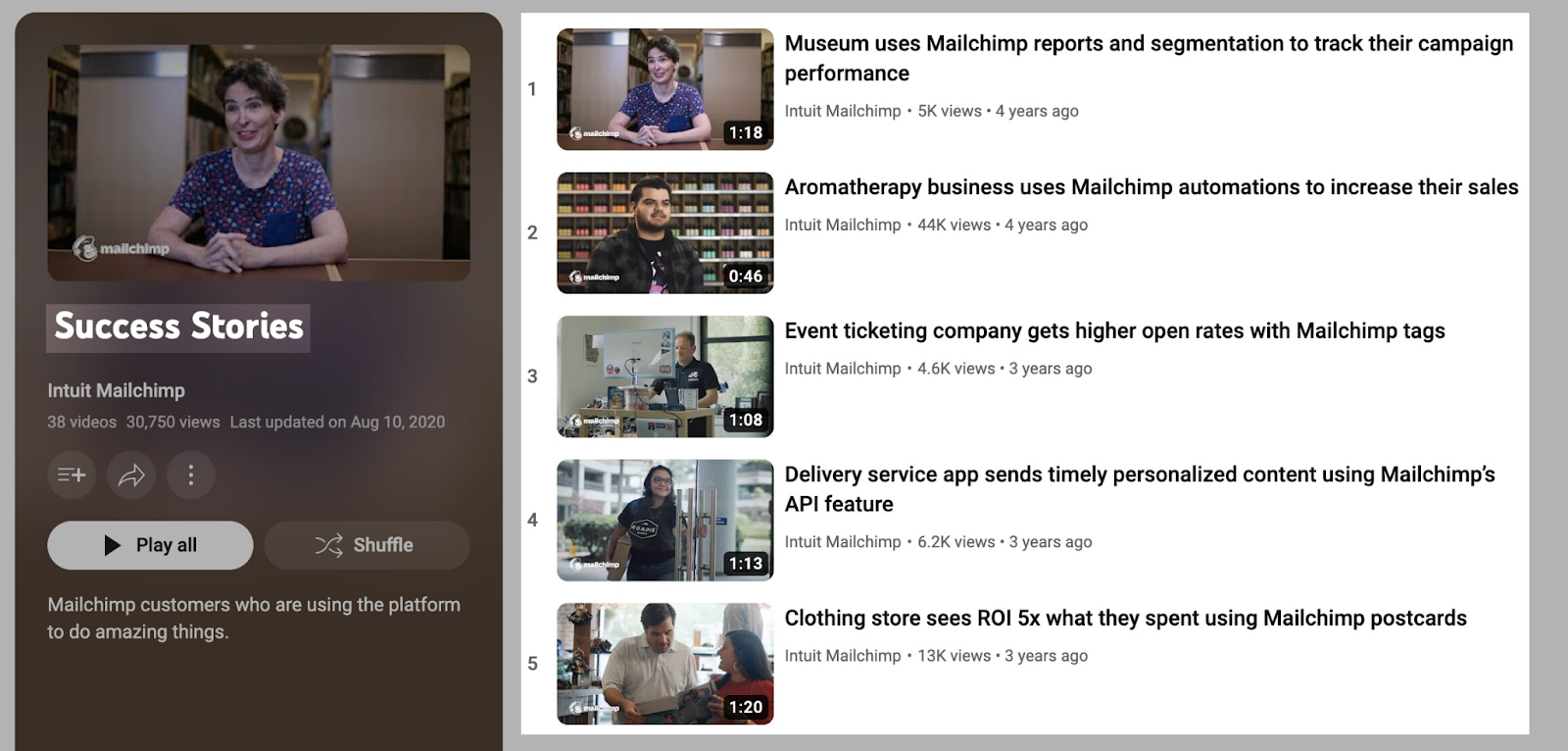 Mailchimp “Success Stories” videos