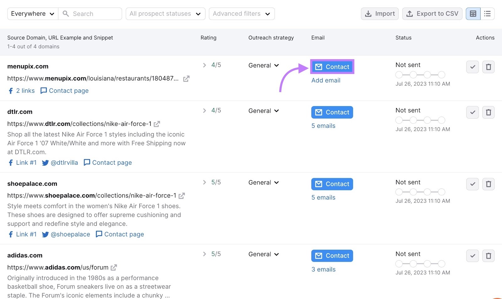 contacte tes prospects à partir de la liste "En cours" de l'outil de construction de liens.