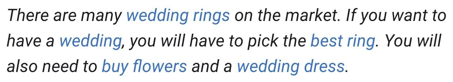 excessive anchor substance   illustration  links "wedding rings," "wedding," "best ring," "buy flowers," and "wedding dress" to assorted  pages successful  3  sentences