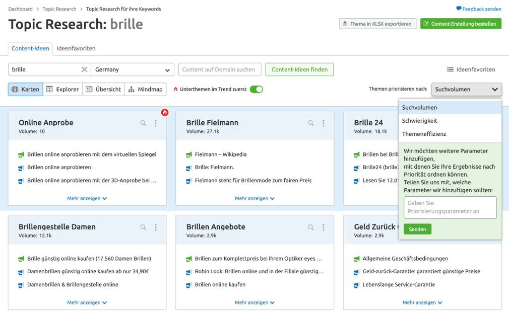 Filter your topic research tool