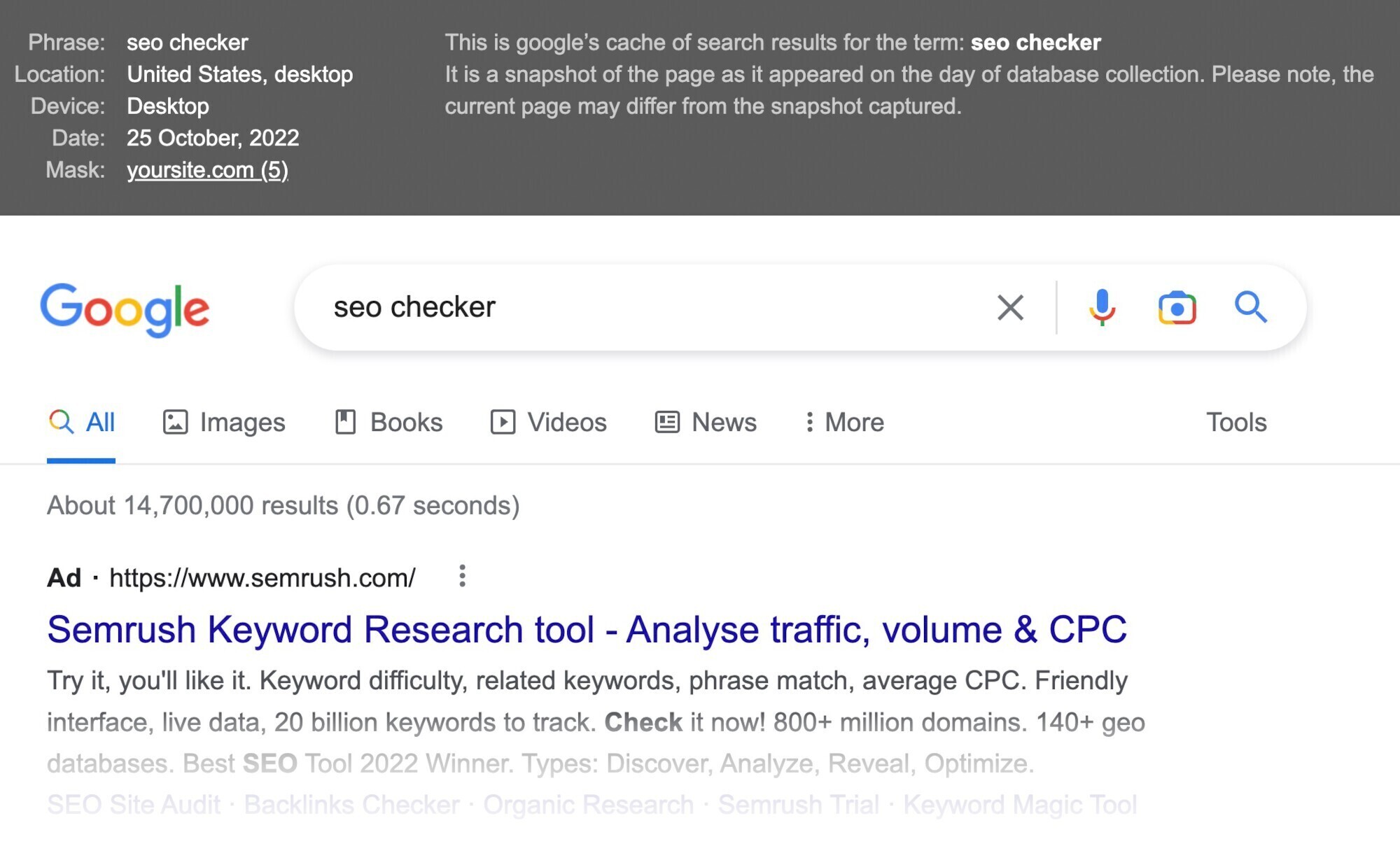 snapshot of the SERP