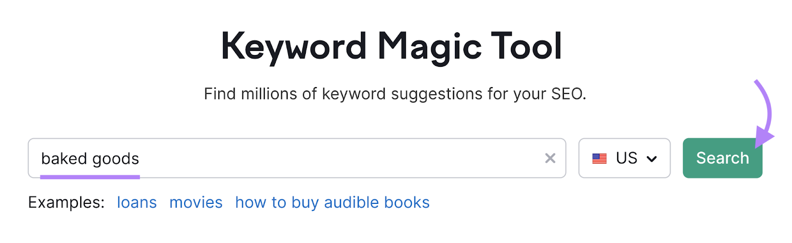 Keyword Magic Tool search bar with “baked goods” entered.