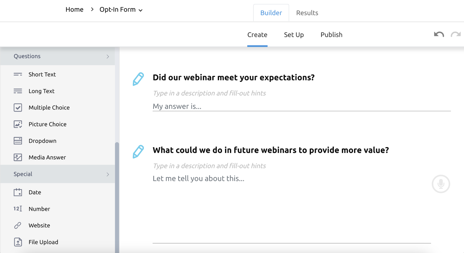 Adding text questions in Lead Generation Forms builder