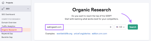 Entering term in Organic Research