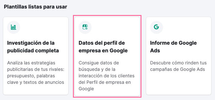 Informe de datos del perfil de empresa en Google