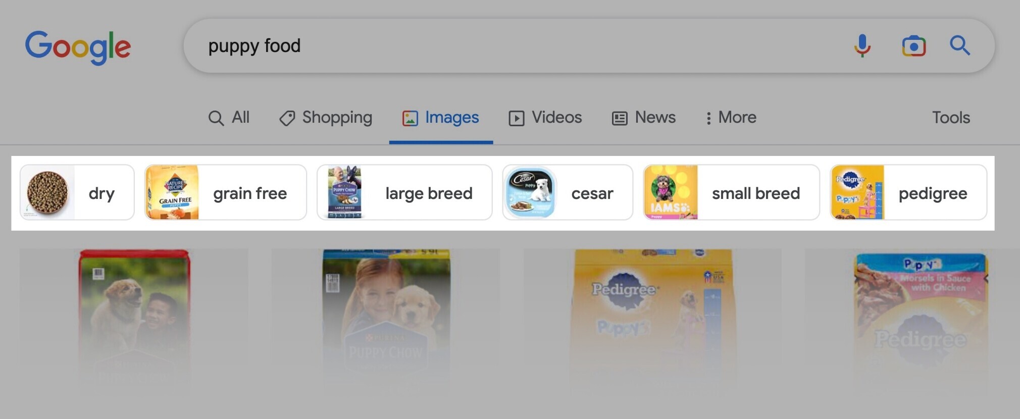 Google Image tags for the keyword "puppy food"