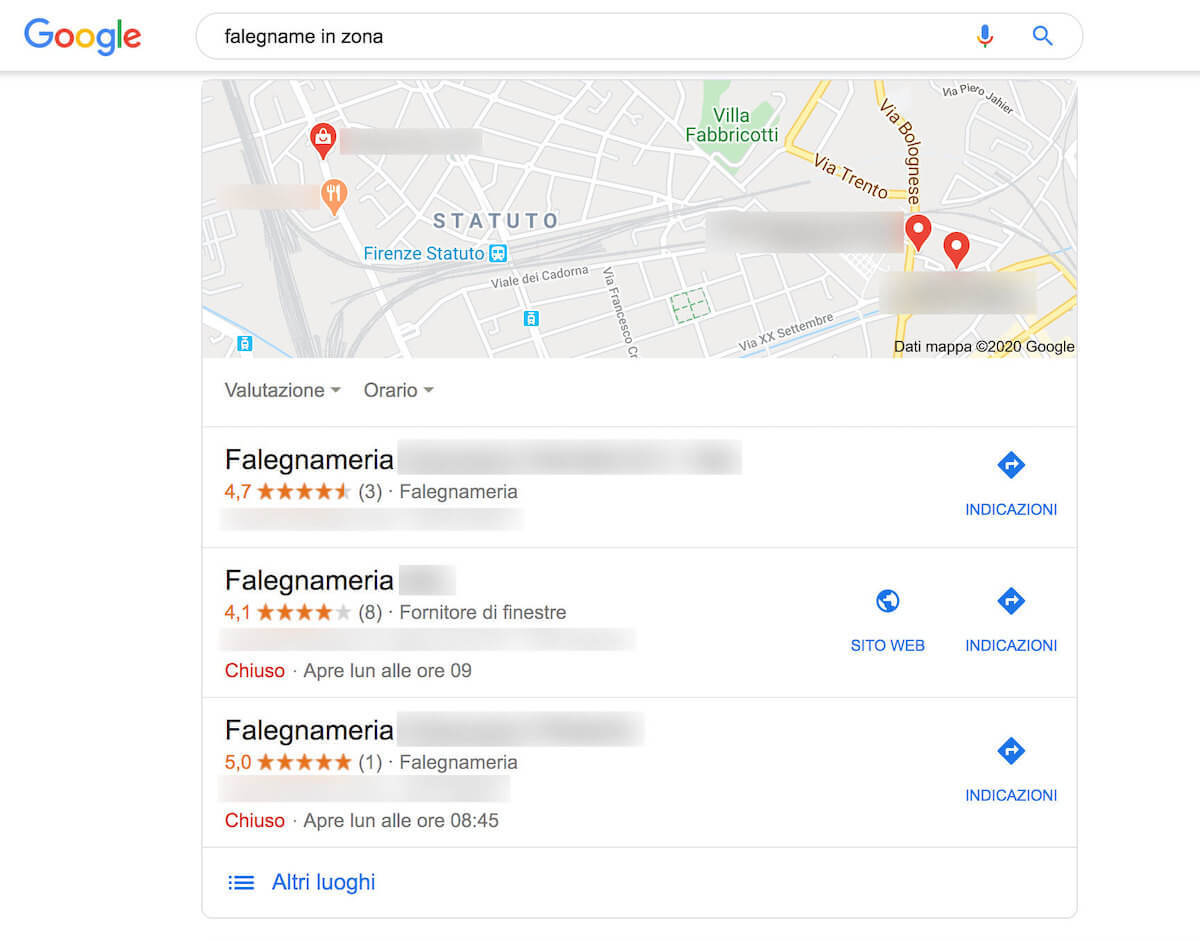 SERP Google ricerca local