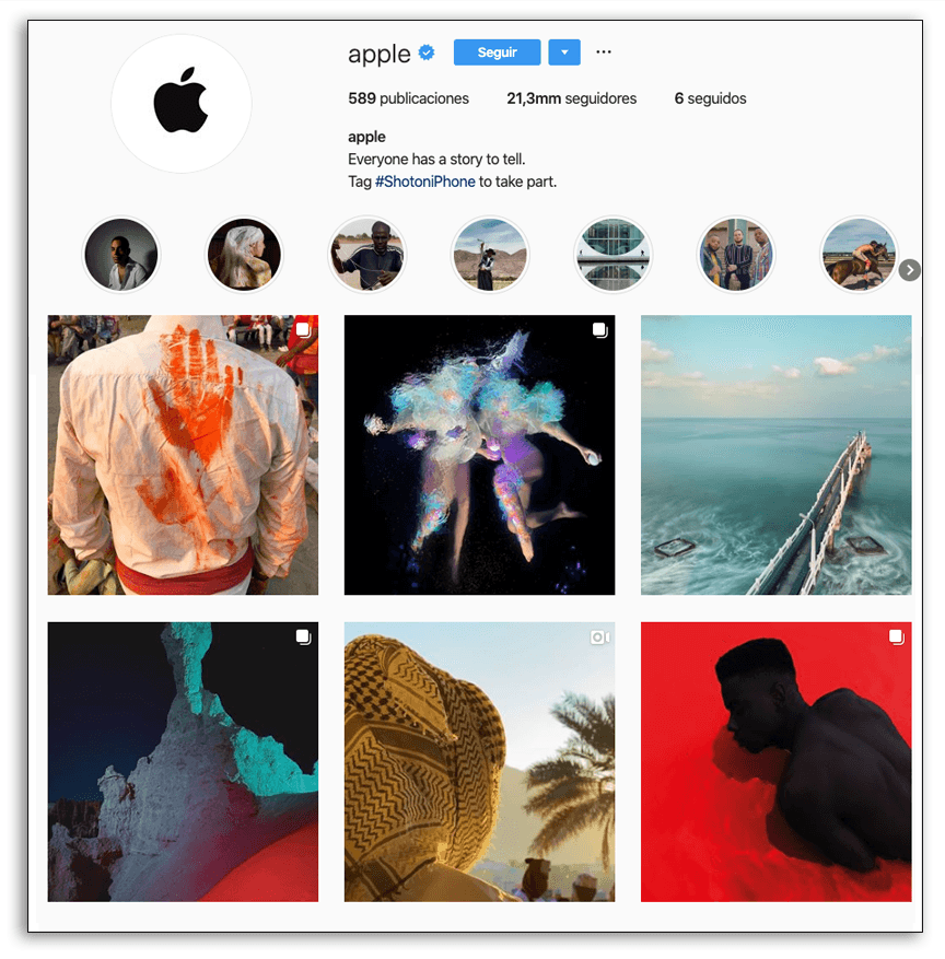 Presencia visual en redes sociales - Ejemplo Apple