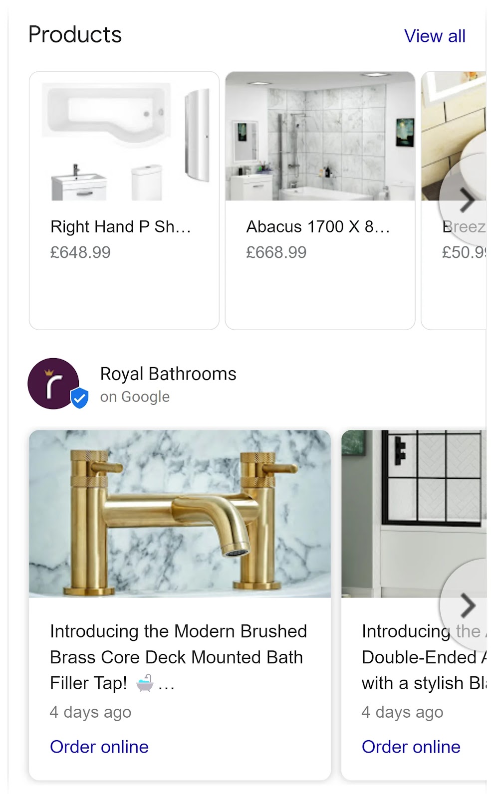 Royal Bathrooms's products and Google Posts