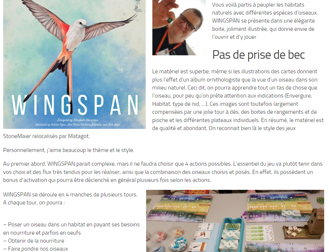 Avis sur le jeu de société de Wingspan