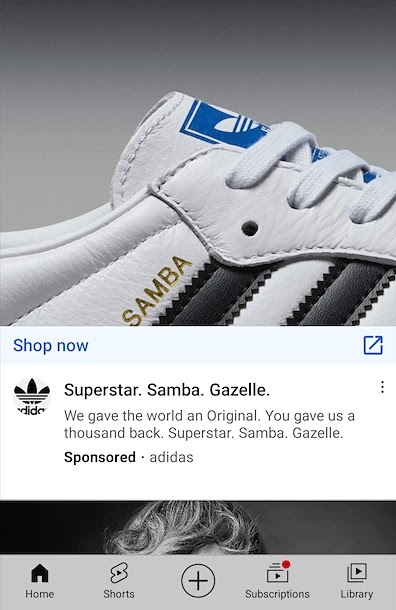 "Adidas's social media ad for "Superstar. Samba. Gazelle." shoes