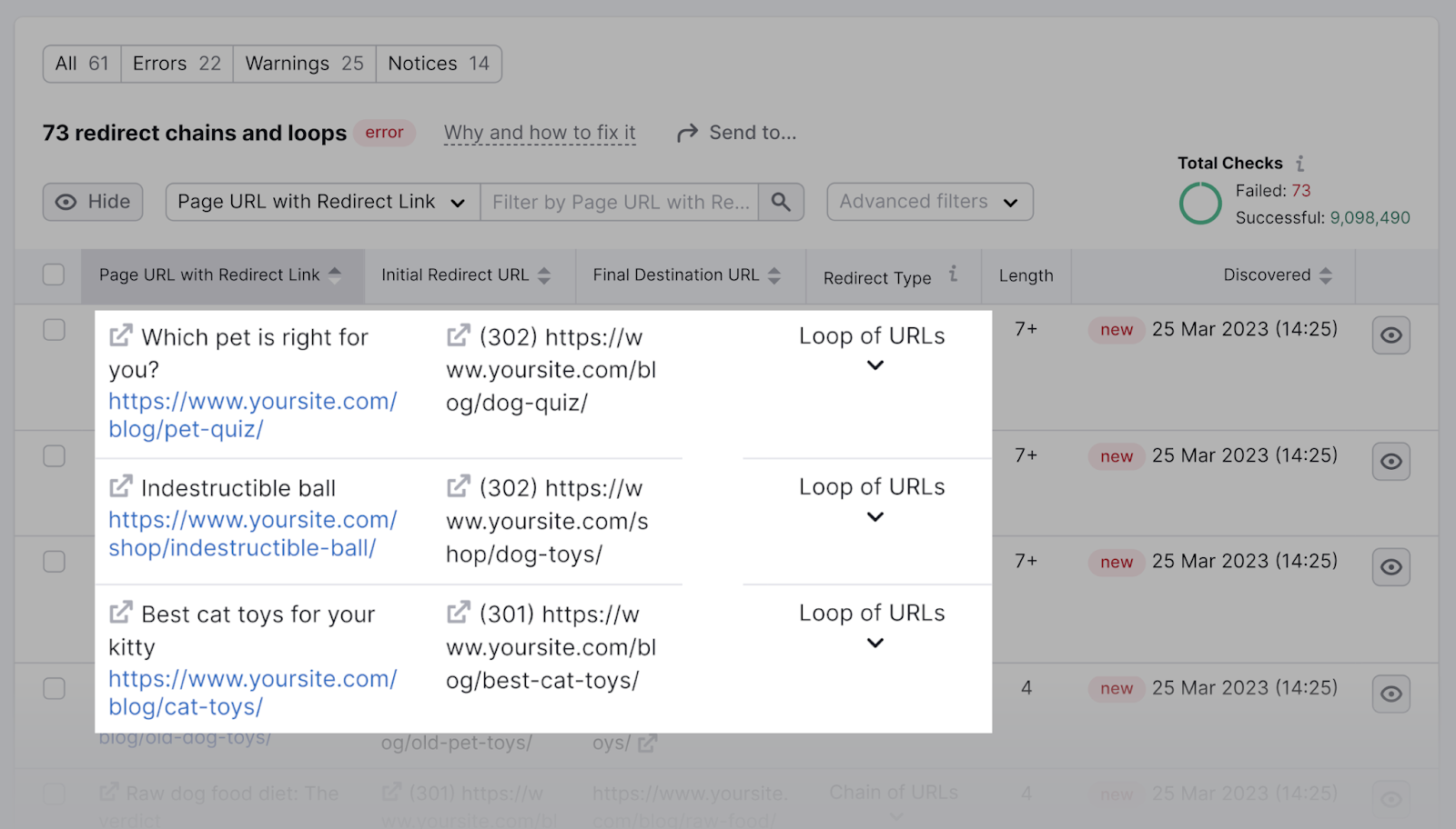 “X redirect chains and loops”