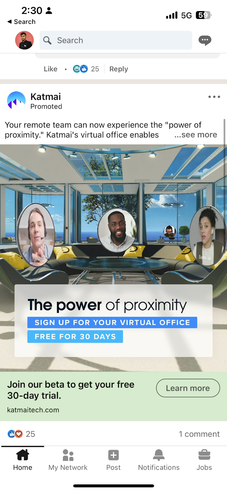 A paid LinkedIn ad from Katmai