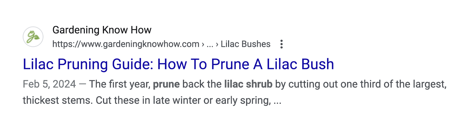 serp listing for lilac pruning guide doesn't show schema markup