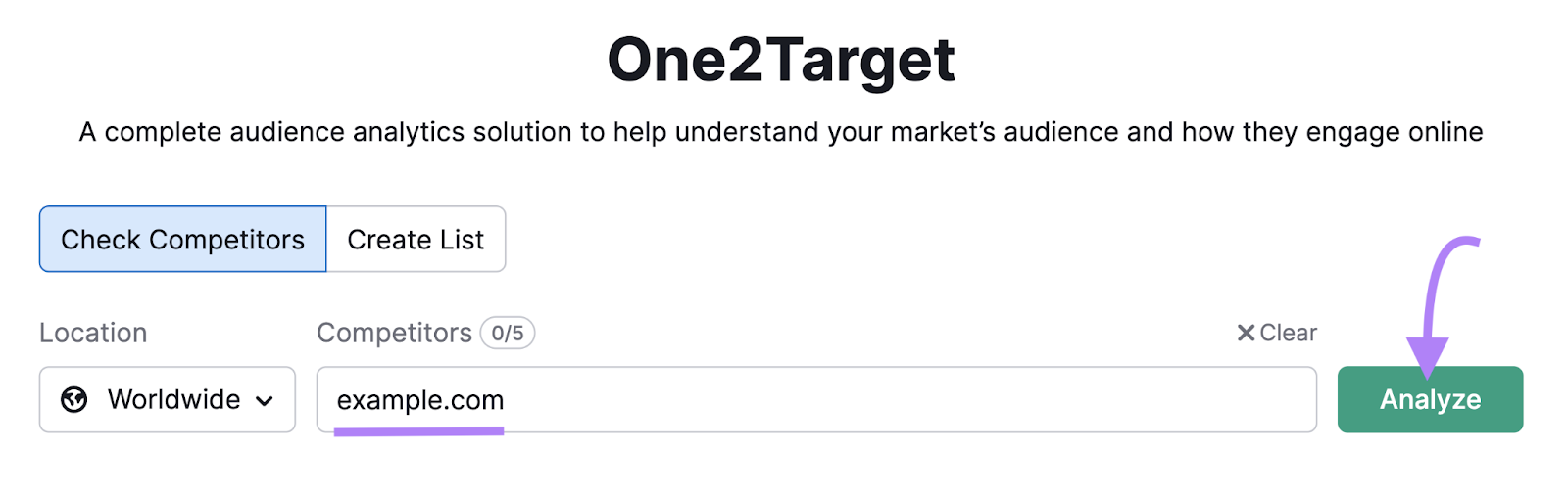 Semrush’s One2Target tool