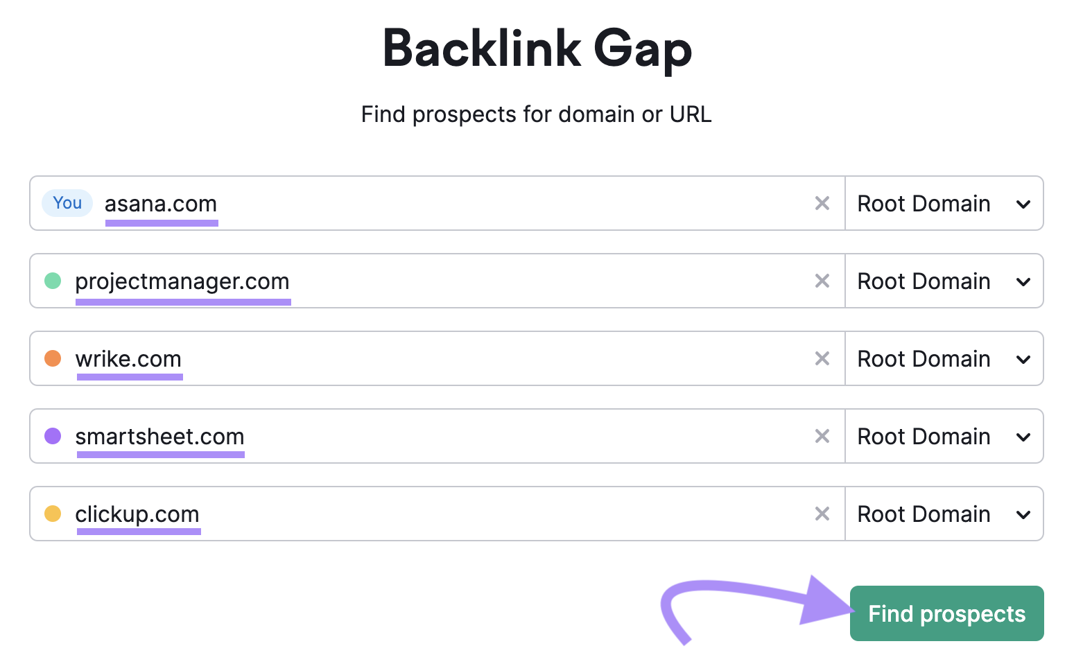 Backlink Gap tool search bar