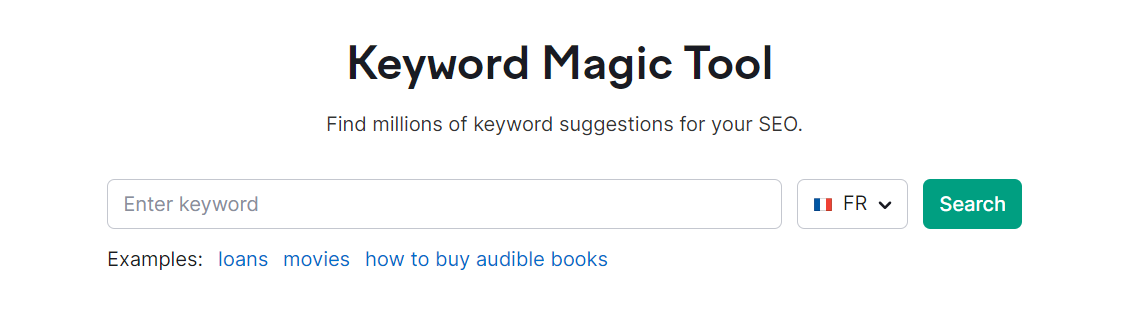 Barre de recherche de Keyword Magic Tool