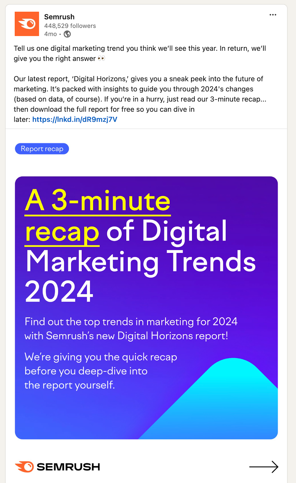 LinkedIn post for the Trends Report has a carousel that recaps the report