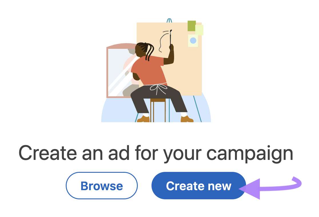 create an ad for a linkedin campaign with artist at an easel illustration